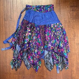 Vibrant Silk Handkerchief Hemline True Wrap Skirt Multicolor, Reversible, OSFM